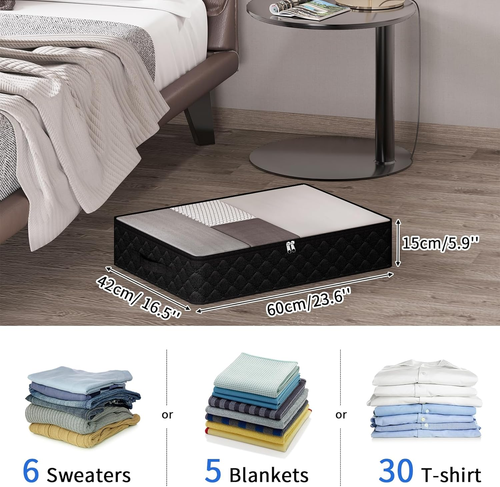 Fixwal Black Underbed Storage Bags with Clear Window and 2 Reinforced Handles un - Picture 2 of 12
