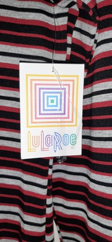 LulaRoe "Debbie" Dress Size XL Women's Long Sleeve Red/Gray/Black Stripe NWT - Picture 3 of 7