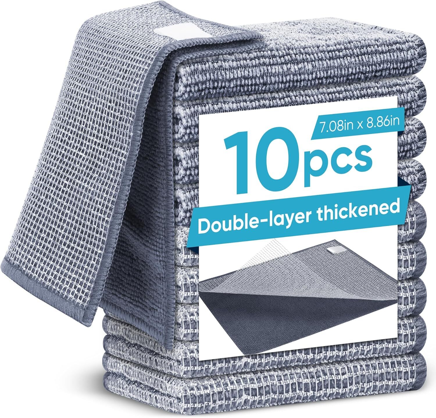 10 Pcs New Upgrade2-Layer Non Scratch Wire Dishcloth for Wet and Dry 7.08"x8.86"