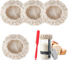 Handmade Cotton Cloth Covers - 4Pc Reusable Sourdough Jar Cover, Fits Jars 3-4 I