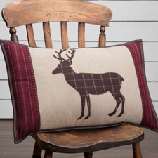 Wyatt Deer Applique' PILLOW 14X22 Country Lodge Cabin Burgundy Brown Natural