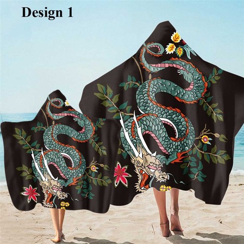 Genial Dragón Serpiente Ballena Flor Floral Con Capucha Toalla de Playa Nadar Surf Regalo de Vacaciones - Imagen 14 de 24