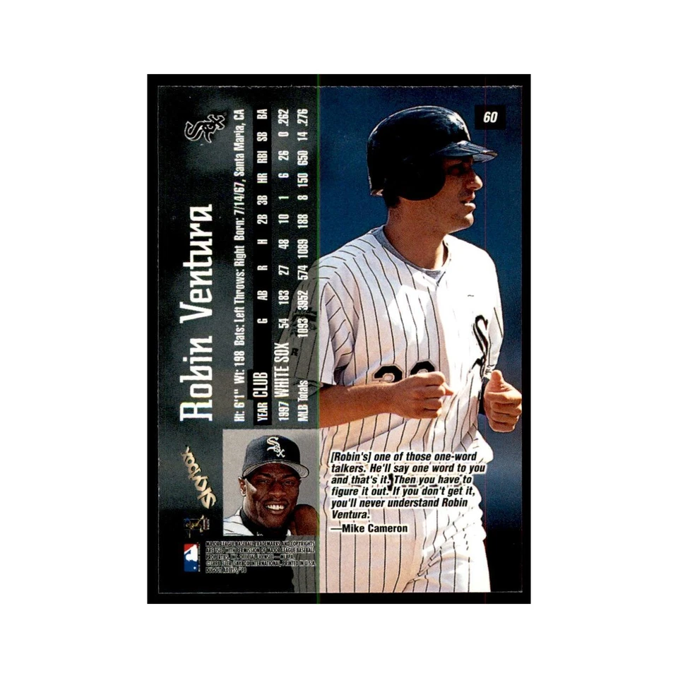 1998 SkyBox Dugout Axcess Robin Ventura Baseball Cards #60 - Image 2 of 3