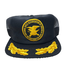 Vintage NRA Trucker Hat Cap 90s USA Made Rifle Black Yellow Patch Leafs