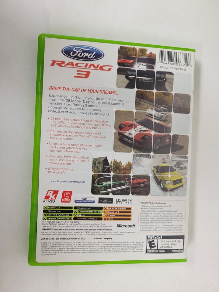 MIcrosoft Original XBox Ford Racing 3 VIdeo Game (PreOwned/ Cleaned ...