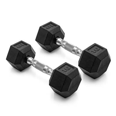 1 Pair Coated Rubber Hex Dumbbell Weight 10 lbs