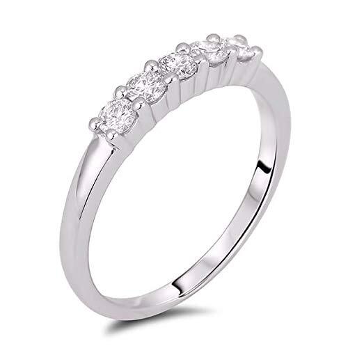 Bague Anniversaire En Or Blanc 14 Carats – 5 Diamants Ronds 2,50 Carats – Taille 7