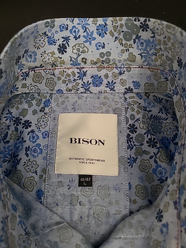 Retro Floral Blue Bison Men's Shirt 'L' 41/42 Blue Cotton Button Up Long Sleeve - Picture 7 of 17