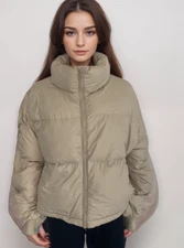 Oak + Fort Puffer Jacket Women Sz L Beige Duck Down Winter Snow