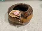 Handmade Gourd Basket with Pine Needle Rim/ Feathers 6 x 3" Signed Az
