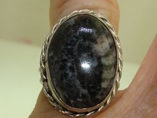 VINTAGE SOUTHWESTERN STERLING SILVER W/BLACK WHITE AGATE RING SZ 6