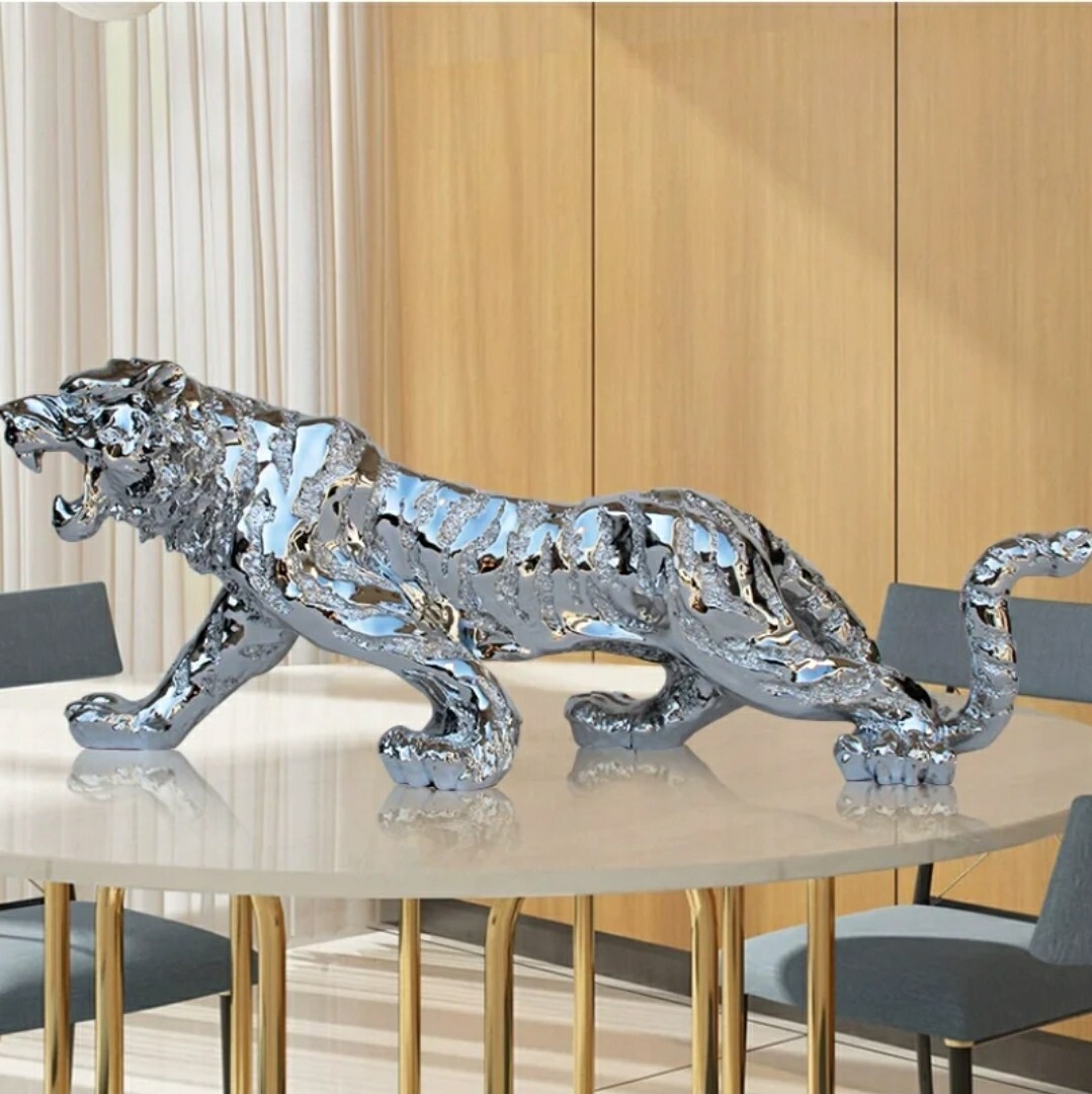 Chinese Feng Shui Lucky Gold/Silver Tiger Statue Wealth Home