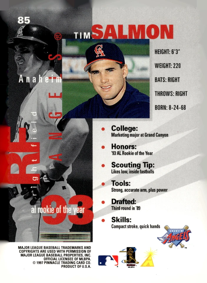 1997 Pinnacle Inside #85 Tim Salmon - Image 2 of 2