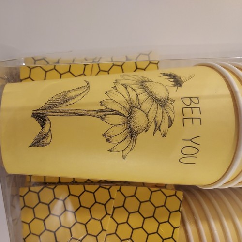 Bee Theme Disposable Paper Hot Cups Lids Sleeves 16 oz Bee You Flower Comb(16) - Picture 5 of 7