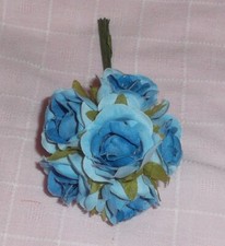 ROSE millinery Vintage style 6 silk V BLUE fabric flower pick ALEXANDER dolls