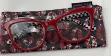 Betsey Johnson 1.50 Red Black White Arms Frame Readers Reading Glasses W/Case