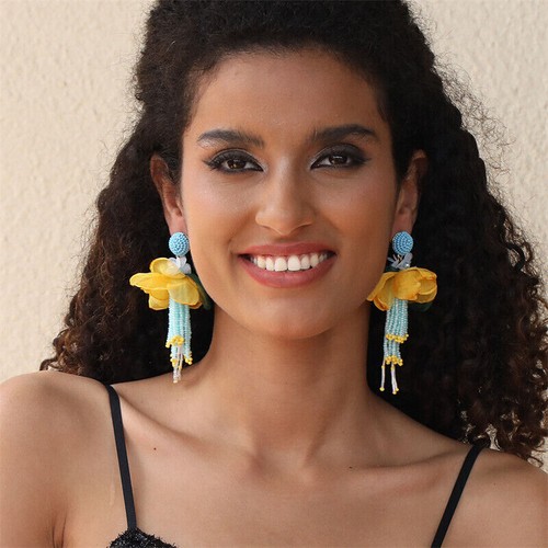 Fabric Drop Earrings Vintage Fashion Tassel Bohemian Statement Handmade Jewelry - Picture 111 of 225