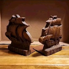2 Clipper Ship Bookends Sailing Nautical Boats 6x6x4, Ornawood Made in USA