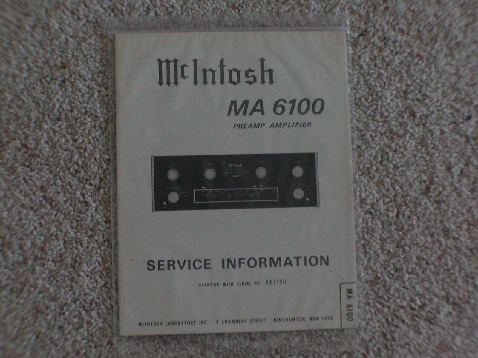 Vintage Original McIntosh MA6100 Service Manual. Good Condition.