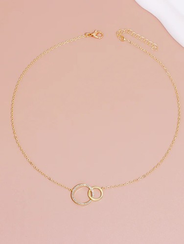 Double Circle Pendant Necklace for Women Stainless Steel Dainty Style - Picture 2 of 7