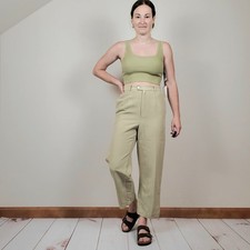 Vintage Y2K Key Lime Green High Rise Cropped Linen Blend Trousers Womens 26"
