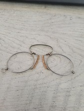 ANTIQUE PINCE NEZ OVAL FRAME GLASSES N363 Silver tone 35mm Lens size