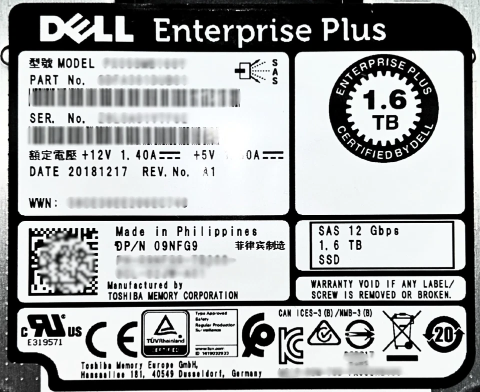 Dell Compellent 9NFG9-CML 1.6TB SSD SAS 2.5 12G WI PX05SMB160 SC220 - Image 2 of 4