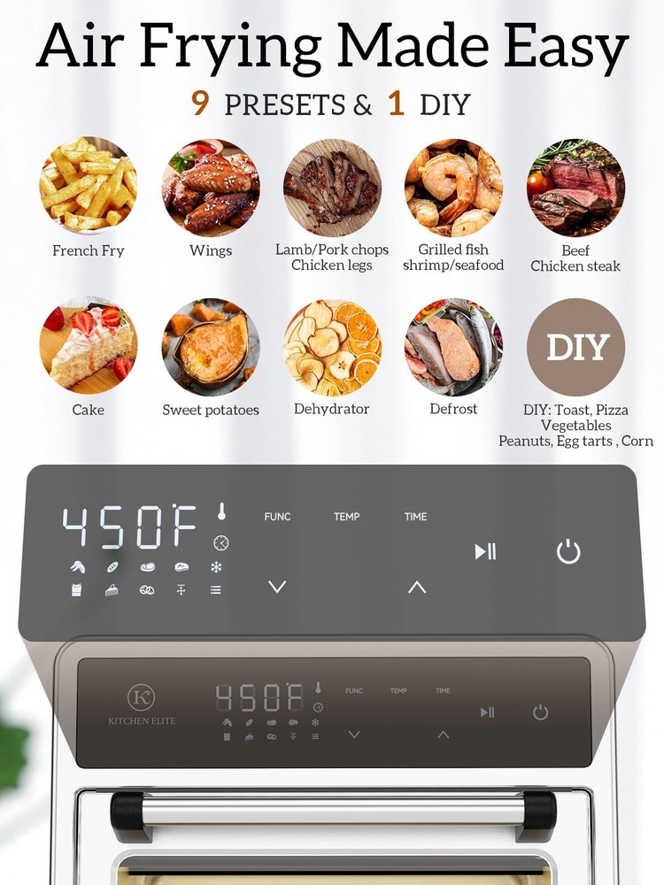 10-in-1 Air Fryer Toaster Oven Combo, 12.6QT Compact Countertop with 9 Touch Controls 10-in-1 Air Fryer Toaster Oven Combo, 12.6QT Compact Countertop with 9 Touch Controls