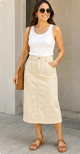 Talbots Women's Beige Cotton Pencil Midi Skirt Pockets Zip Closure Size 8