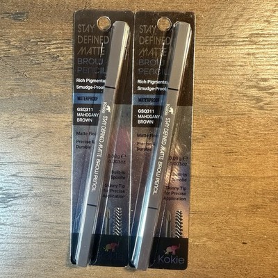 Kokie Stay Defined Matte Brow Pencil Mahogany Brown 2Pk Built-In Spoolie BNIP