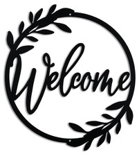 Metal Welcome Sign for Front Door - Large 13.5 inch Black Wall Decor - Indoor...