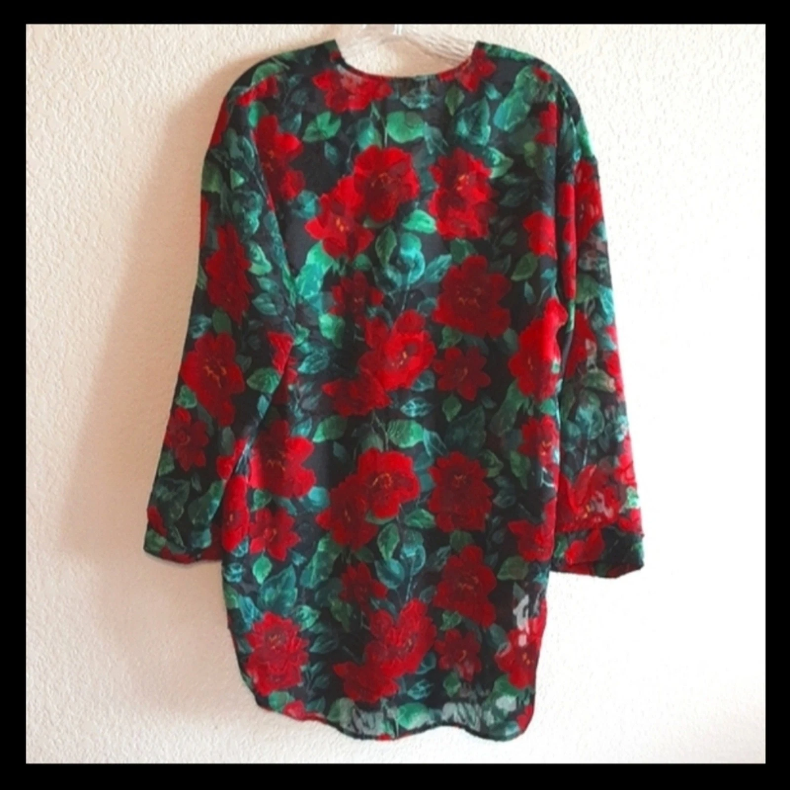 UNDERCOVER Abito Pigiama Victoria's Secret Anni 90 Floreale Burnout Trasparente Rosso Verde Camicia da Notte M