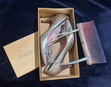 Vintage 1970's Silver Size 7.5 AA High Heel Shoes w/ Bows  1970 Silver Handbag