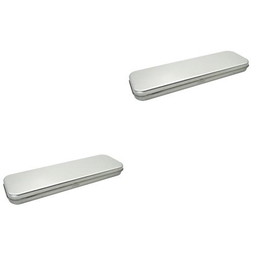 2pcs Tinplate Pen Box Metal Case Rectangular Pen Holder Empty Hinged Tin Box