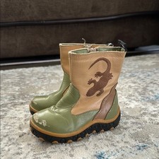 Pedoodles Kids Leather Lizard Boots - Green and Tan Size Large