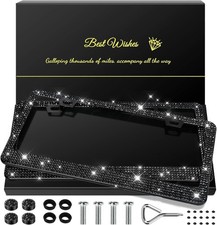 2 Pack Bling License Plate Frames for Women, Sparkly Rhinestone Diamond Car Acce