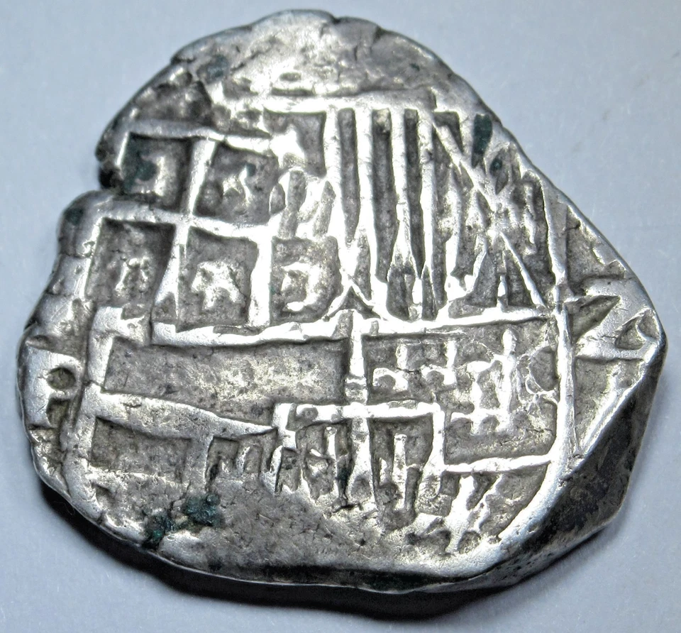 Серебряная монета Испанская Боливия 1600-е 2 реала подлинная колониальная пиратская сокровище кобальт - Изображение 2 из 2