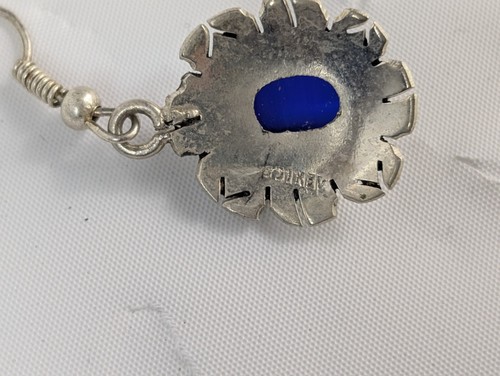 Pierced Earrings Set Matching Pendant Silver Tone Blue Stones Stamped Mexico Vtg - 第 11/16 張圖片
