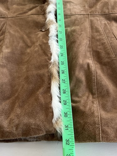 Abrigo Penny Lane vintage para mujer Y2K cuero tostado ribete de piel sintética años 90 talla 8 - Imagen 12 de 17