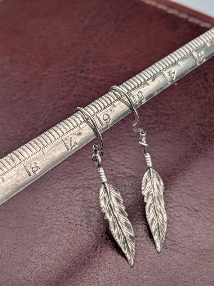 Sterling Silver Feather Hook Back Dangle Earrings… - image 1