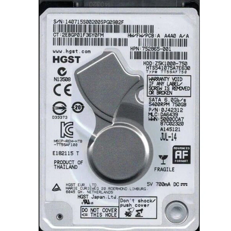 Original HGST 750GB HTS541075A7E630 5400 RPM SATA 2.5" Laptop HDD Hard Drive - Image 2 of 4
