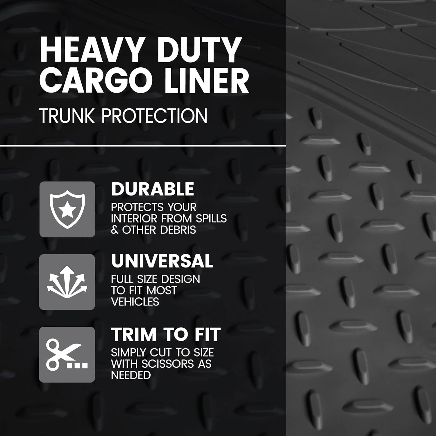Heavy Duty Rubber Cargo Mat Liner for Cars, SUVs, Vans & Trucks - Black thumbnail 2
