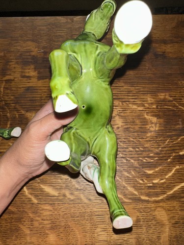 VINTAGE CERAMIC 2 GREEN HORSE FIGURINE JAPAN - Picture 7 of 8