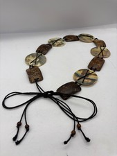 Vintage Women s Belt Coconut/Abalone Shell Self Tie Belt Cord Boho Beach Nice
