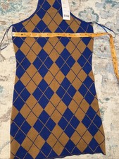 Urban Outfitters Blue Tan High Neck Argyle Mini Sweater Dress, Small NWT