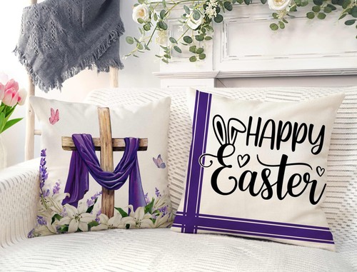 Easter Throw Pillow Covers 20 x 20 Inch Set of 4, He is Risen Spring Farmhous... - Picture 4 of 9