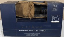    Club Room Men's Memory Foam Slippers Large 9.5-10.5 Faux Suede Moccasin Tan