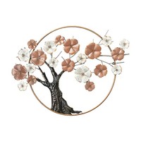 Wandbild Metallbild Wanddekoration Cherry Blossom Aus Metall In Gold, Weiß, Rosa