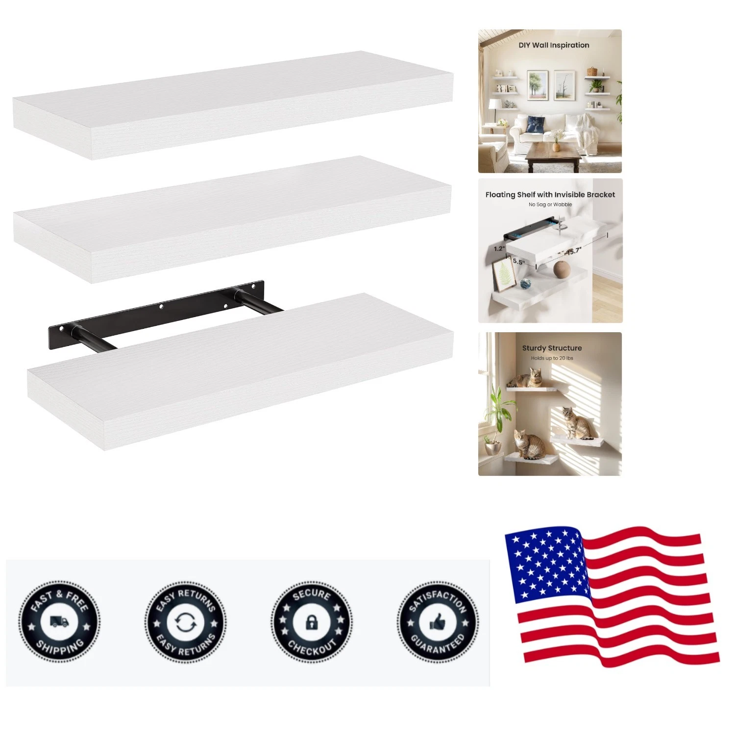 Floating Shelves, Wall Shelves for Bathroom/Living Room/Bedroom/Kitchen Decor...