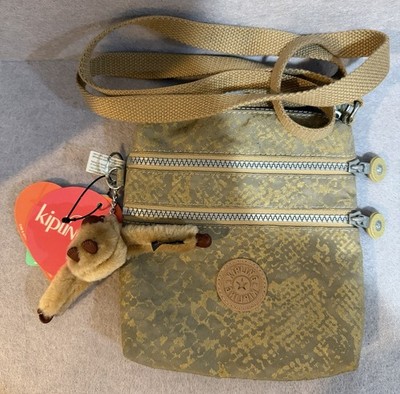Kipling Alvar Extra Small Nylon Crossbody Gold/Khaki Snake Print Pattern NWT